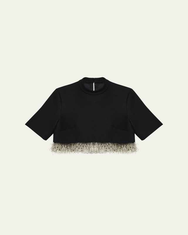 Jalen Beaded Short-Sleeve Crop Top